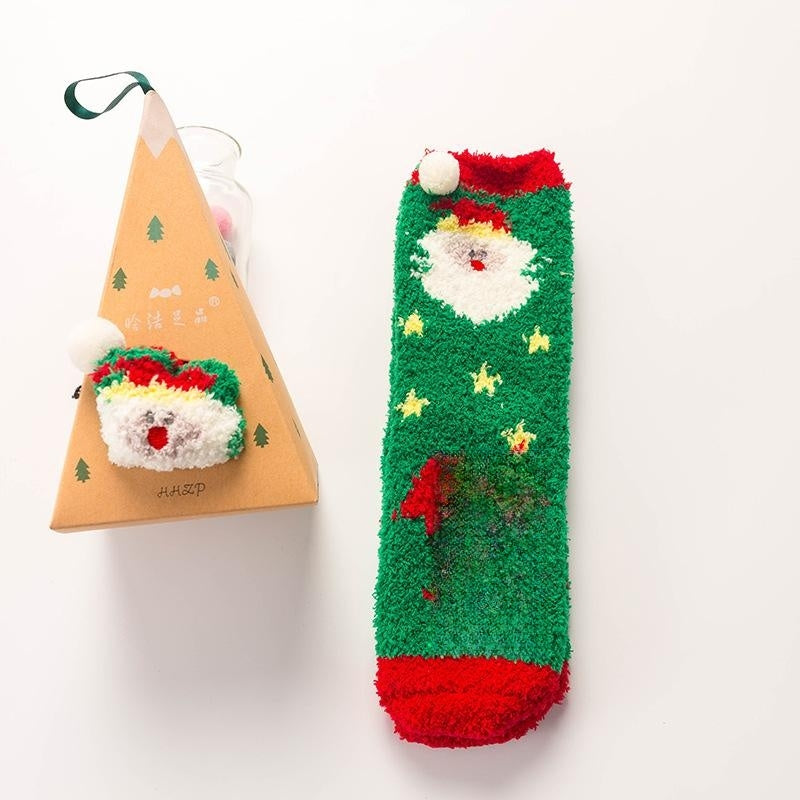 Coral Fleece Tube Winter Thickened Women's Christmas Stockings Cute Cartoon Maternity Socks