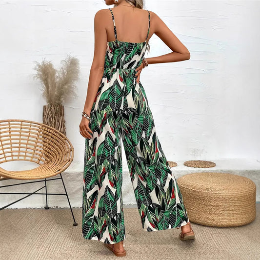 Womens Flowy High-end Printed Cami Jumpsuit
