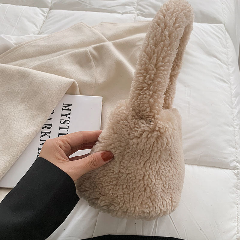 Women's Fashion Lamb Wool Plush Bucket Bag Handbag