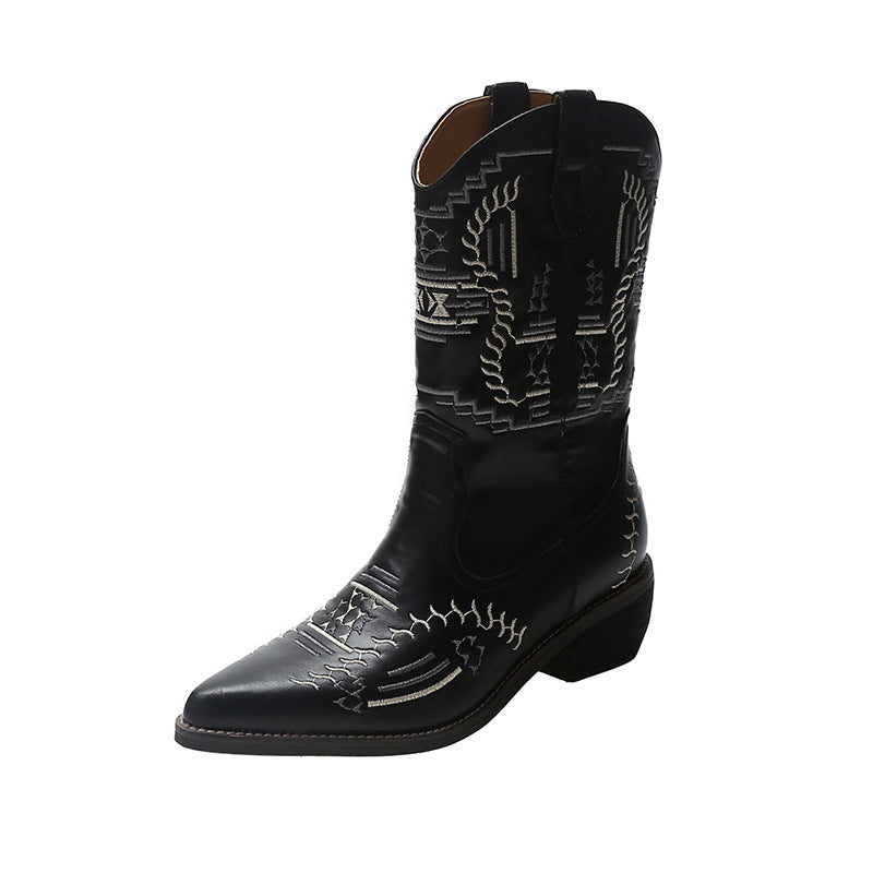 Cowboy Boots With Pointed Toe And Thick Heel