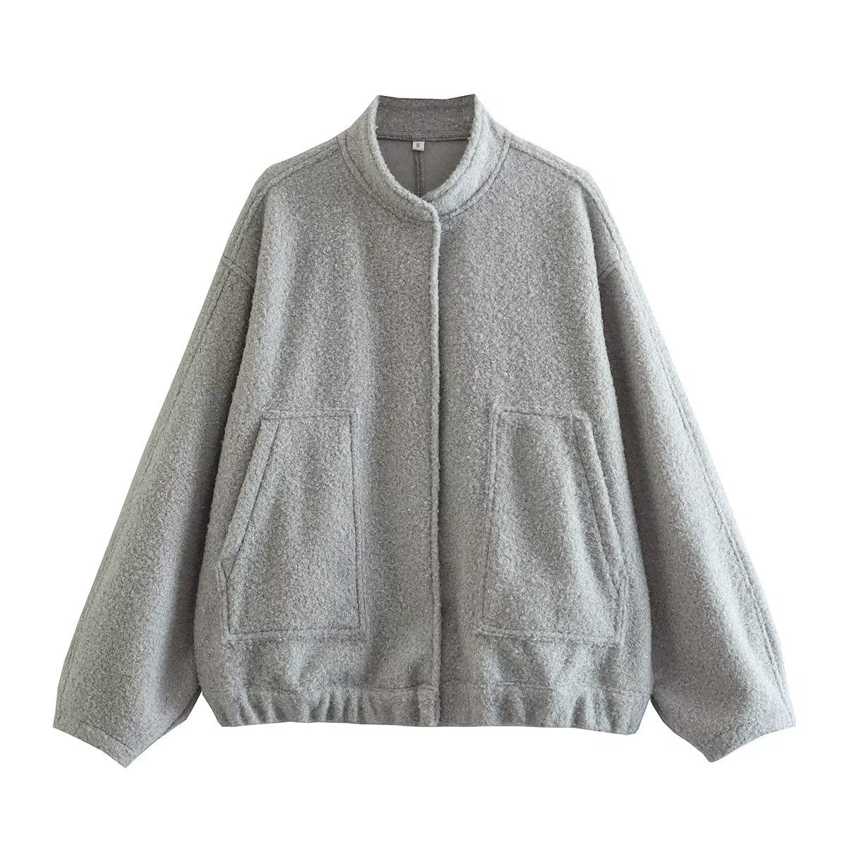 Women's Solid Color Stand Collar Single-breasted Double-sized Pocket Long Sleeve Coat