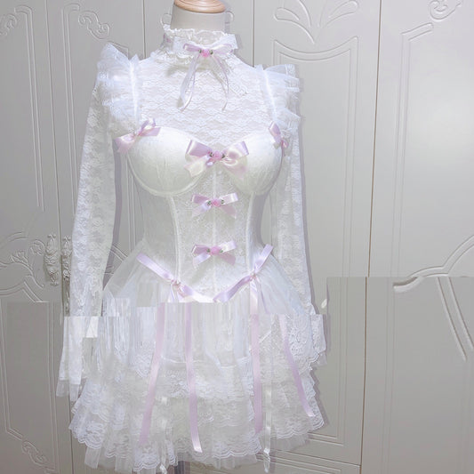 Girl Bowknot Slim Lace Slim Slim Strap Steel Ring Fishbone Corset Retro Bra