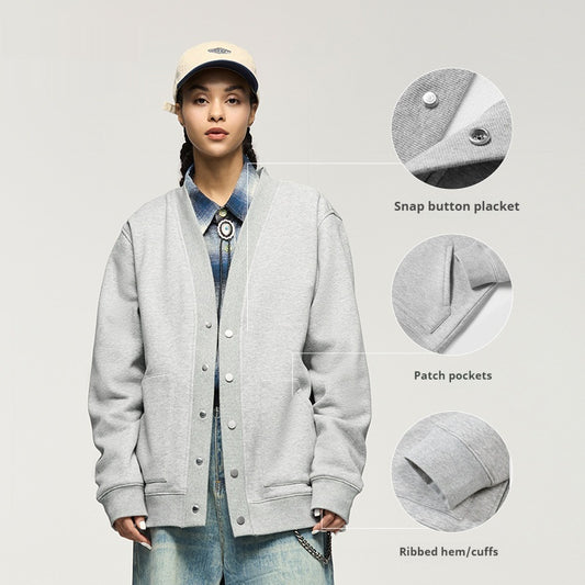 Flammet Enkeltlags Fleeceforet Cardiganfrakke Løstsiddende Afslappet Pullover