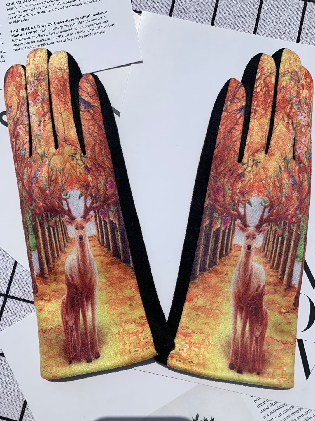 Autumn And Winter Fashion Trends Oil Painting Gloves AB Suede