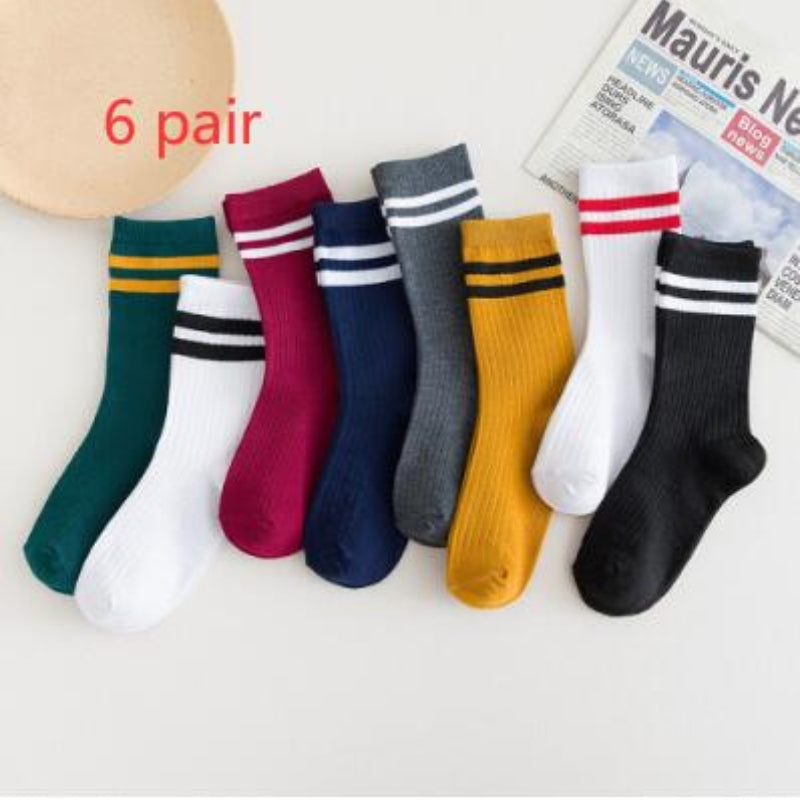 Mid-calf Length College Style Parallel Bars Trendy Retro Women's Striped Socks