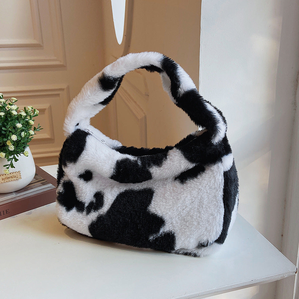 New Plush Harajuku Style Cow Fashion Plush Simple Personality Crossbody Bag