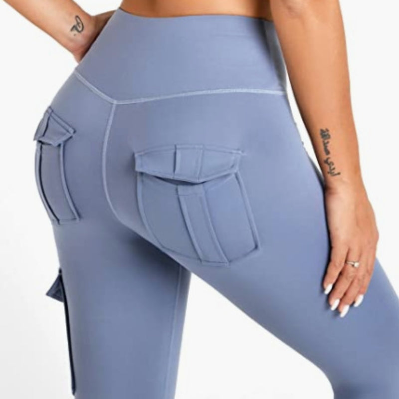 Multi-pocket bukser til kvinder overalls syning tætsiddende sports løbe fitness yoga bukser