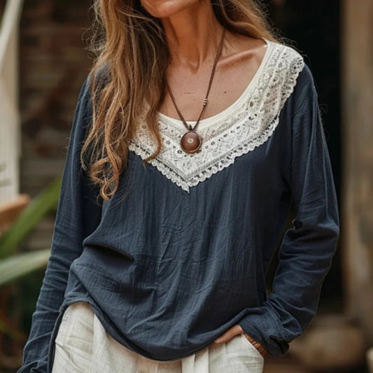 Elegant Lace Floral Art Long Sleeve Cozy Tunic