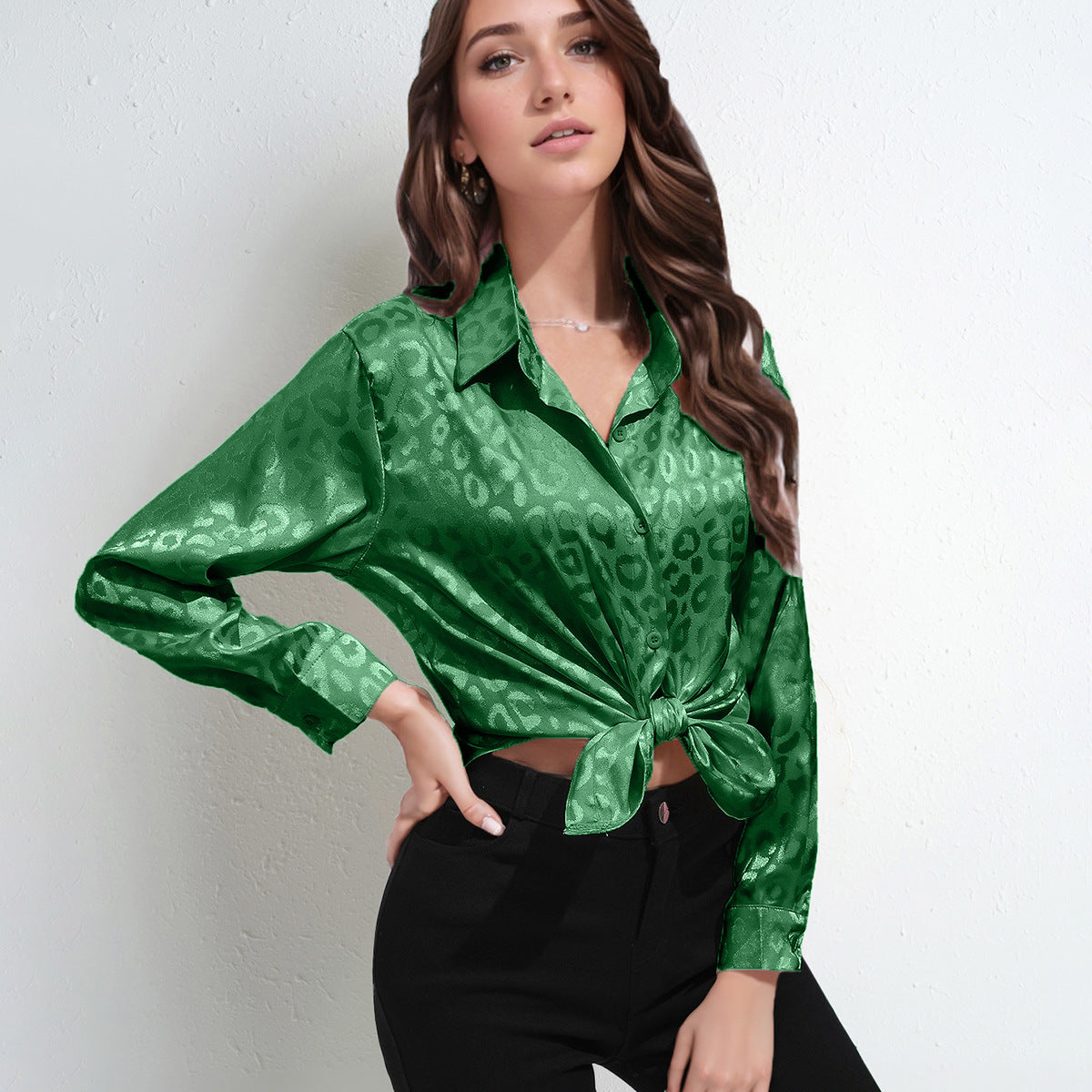 Women's Faux Silk Shirt Top Long Sleeve