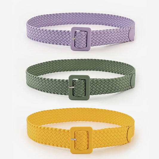 Candy Color Bag Buckle Belt Sweet Decorative Square Woven Ladies Wide Wholesale