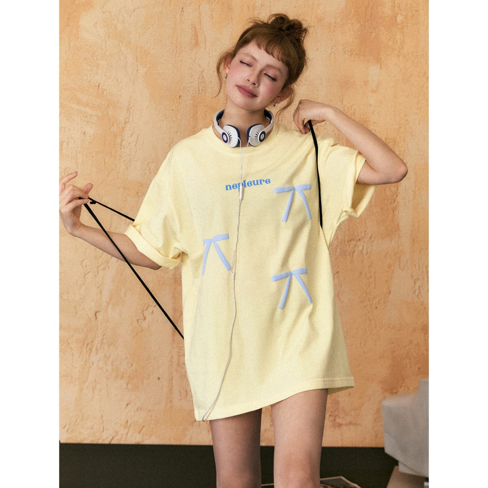 Women's Retro Short-sleeved T-shirt With Bow