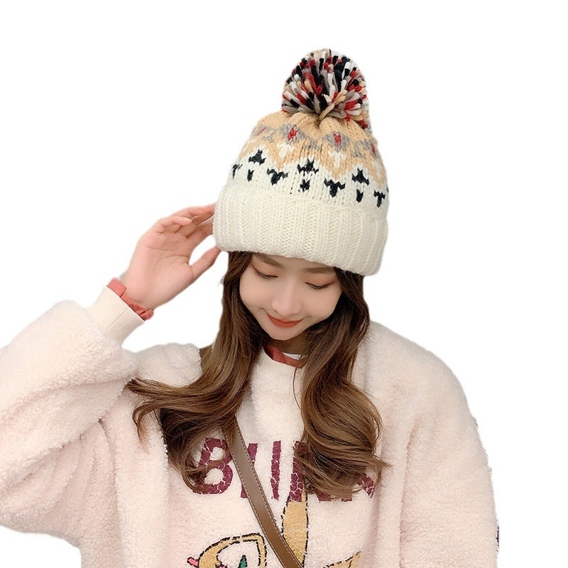 Fashionable Age Reducing Cute Fur Ball Knitted Hat