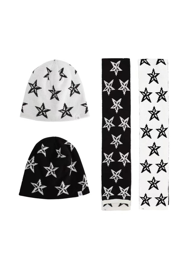 Printed Knit Hat Double-sided Scarf Cold Hat For Warmth