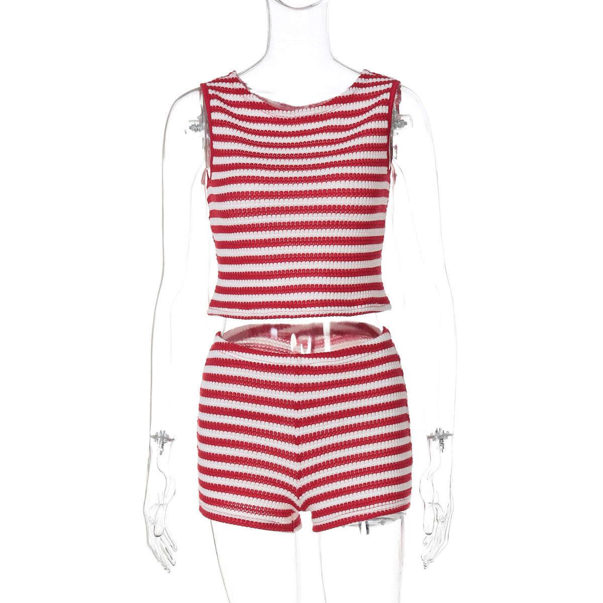 Polyester Striped Color-block Vest Slim Sexy Shorts