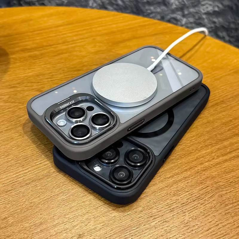 Luxury Magnetic Shockproof Phone Case for Iphone15 14 13 12 11 Pro Max plus Funda Stand Glass Lens Protection Back Cover