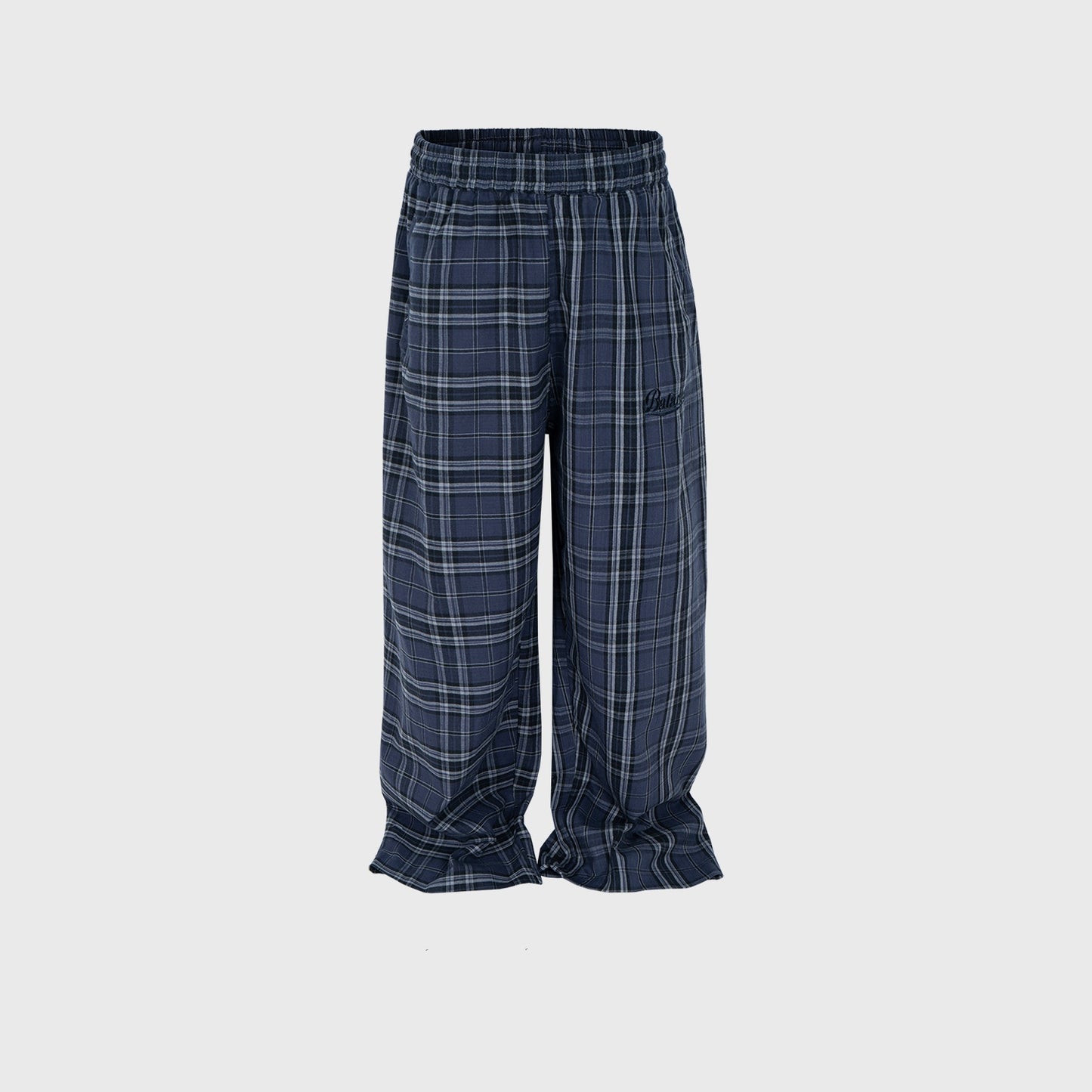Neutral Straight Plaid Drawstring Casual Pants