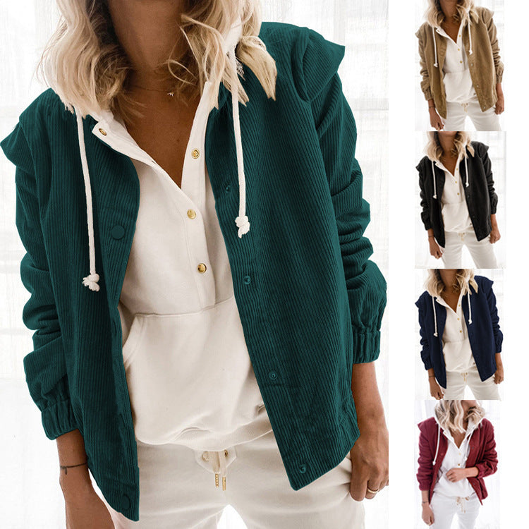 Simple Solid Color Corduroy Cardigan Casual Long Sleeve Jacket