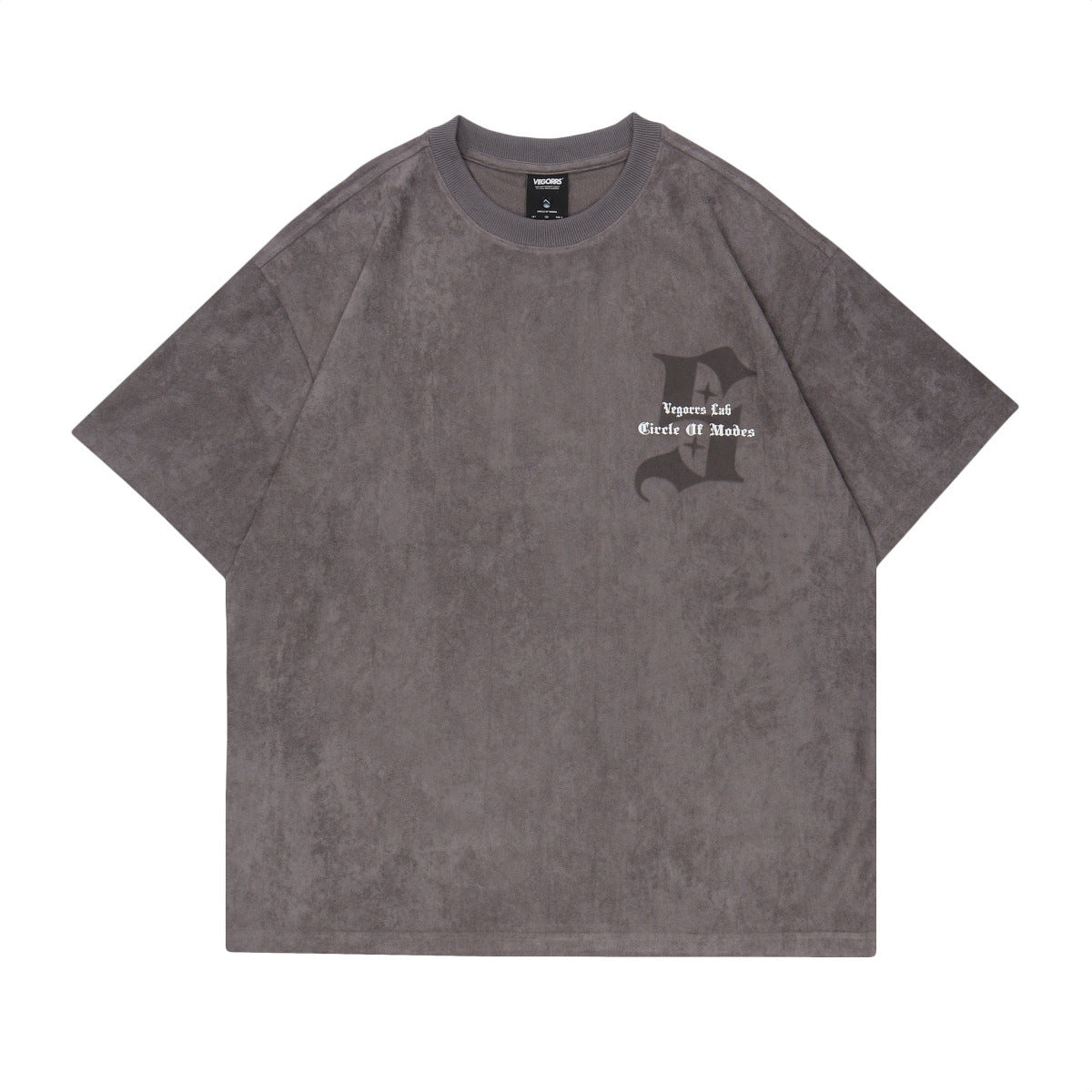 American Retro Virtual Shadow Letter Printed Suede Short Sleeve