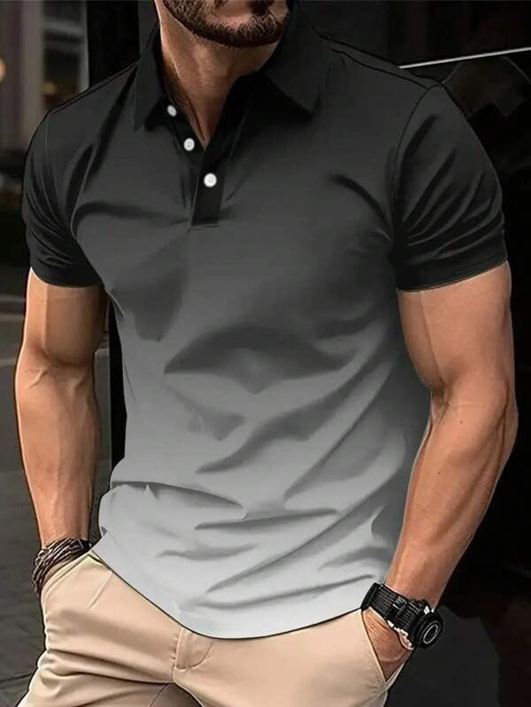 Trendy Short-sleeve Polo Shirt With A Turn-down Collar And Buttons