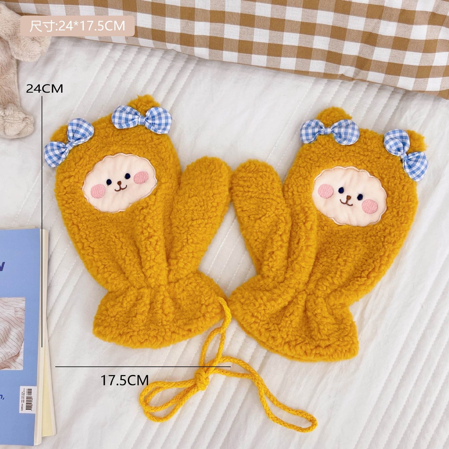 Plush Gloves Fleece-lined Thick Windproof Warm Plush Full Finger Halter
