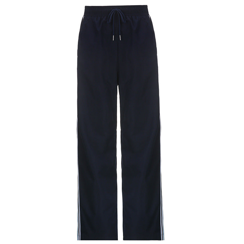 Loose Version Of Personalized Street Color-blocking Design Ribbon Women's Casual Pants