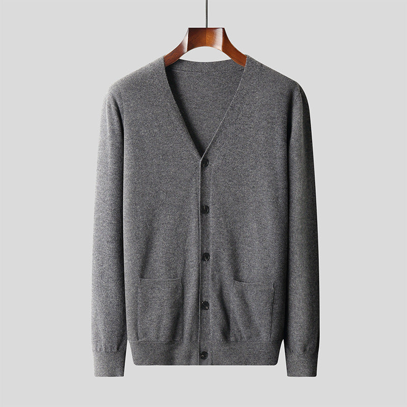 Wool Knit Cardigan Men's Casual V-neck Sweater Coat