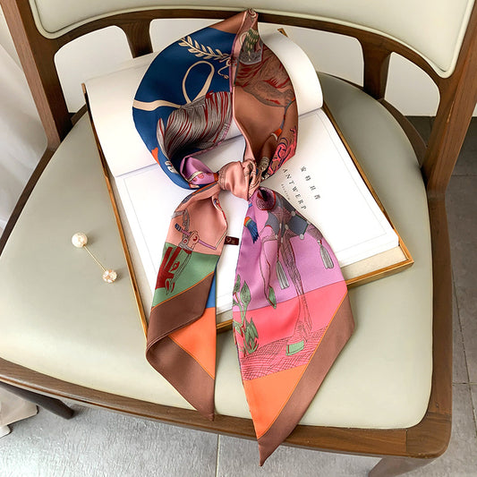 Women's Fashion Vintage Print Decorative Silk Scarf