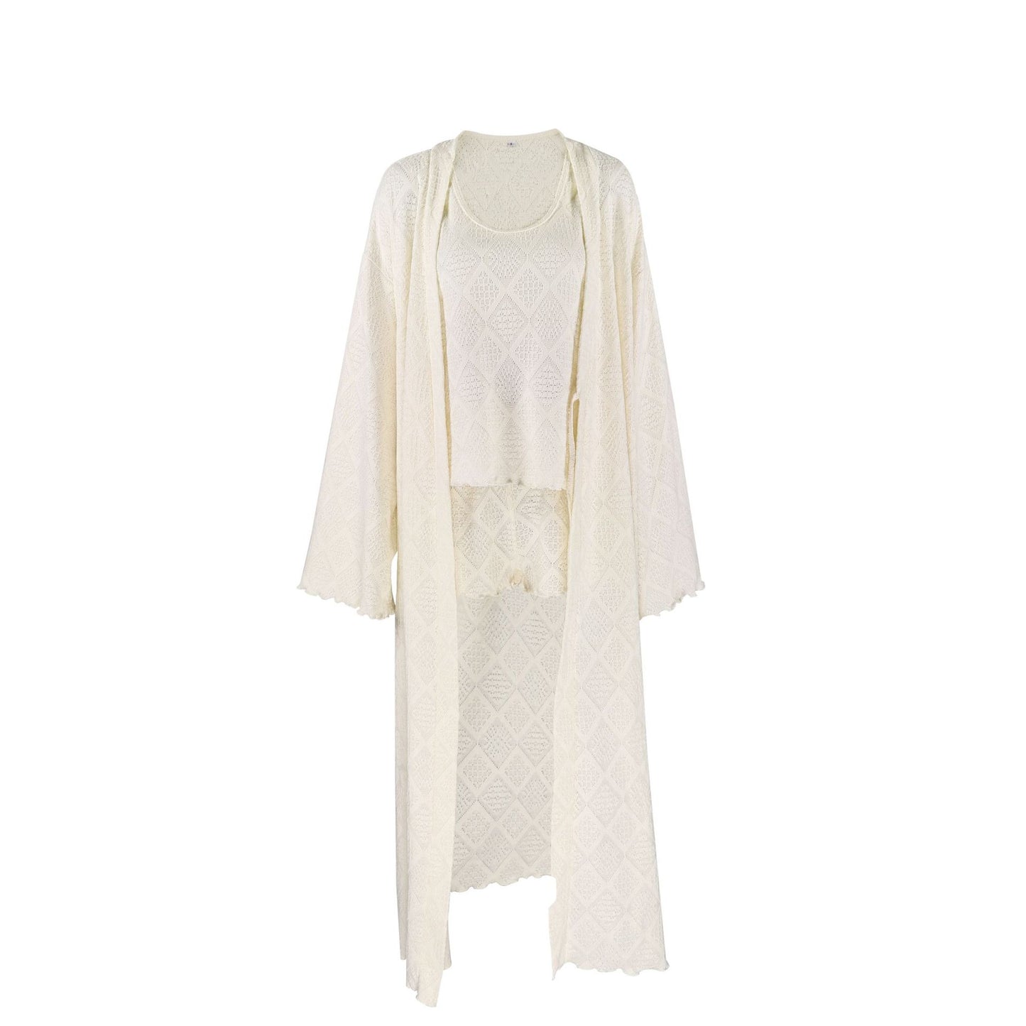Womens Knitted Jacquard Hollow-Out Nightgown Camisole And Shorts Three-Piece Set