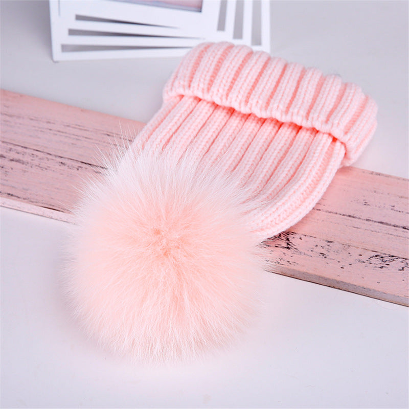 Oversized Warm Real Raccoon Fox Fur Ball Wool Hat