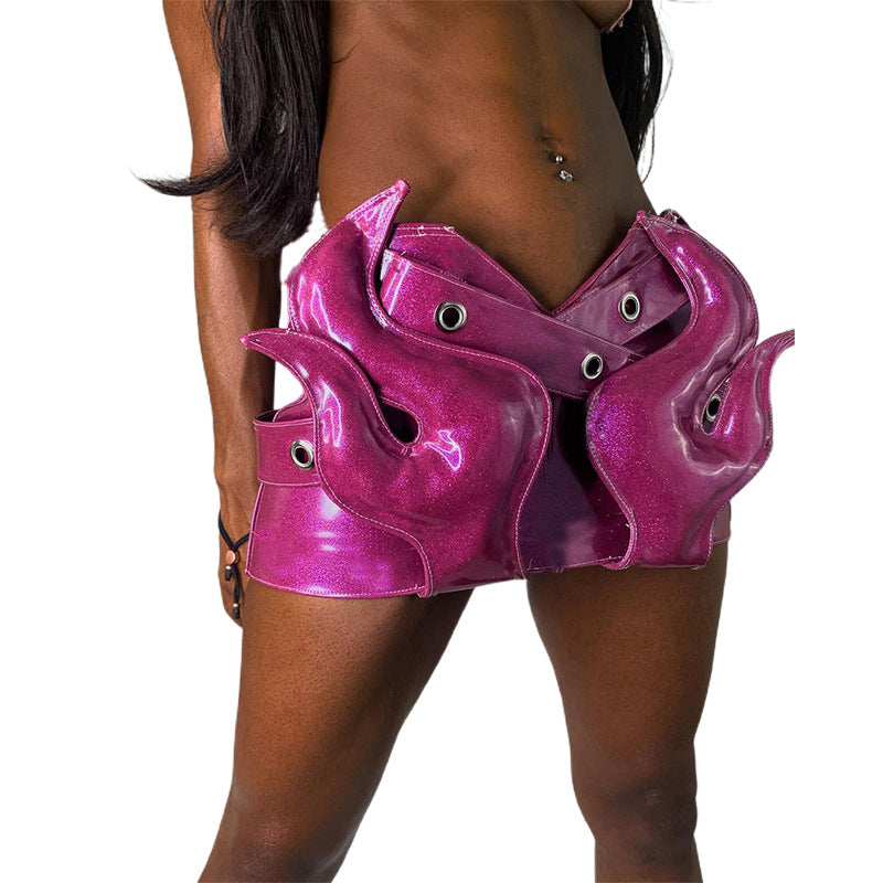 Fashion Shiny Surface Street Low Waist Skirt