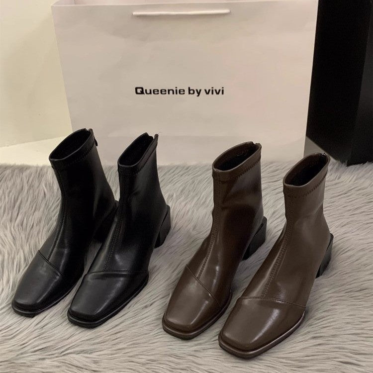 Chunky hæl firkantet tå kvinders fleeceforede Dr Martens støvler