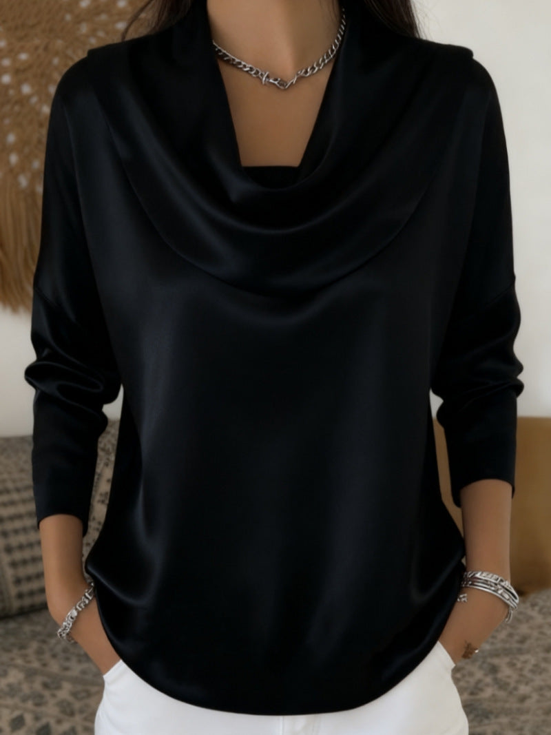 Springautumn Casual Chic Satin Boat-neck Blouse For Women