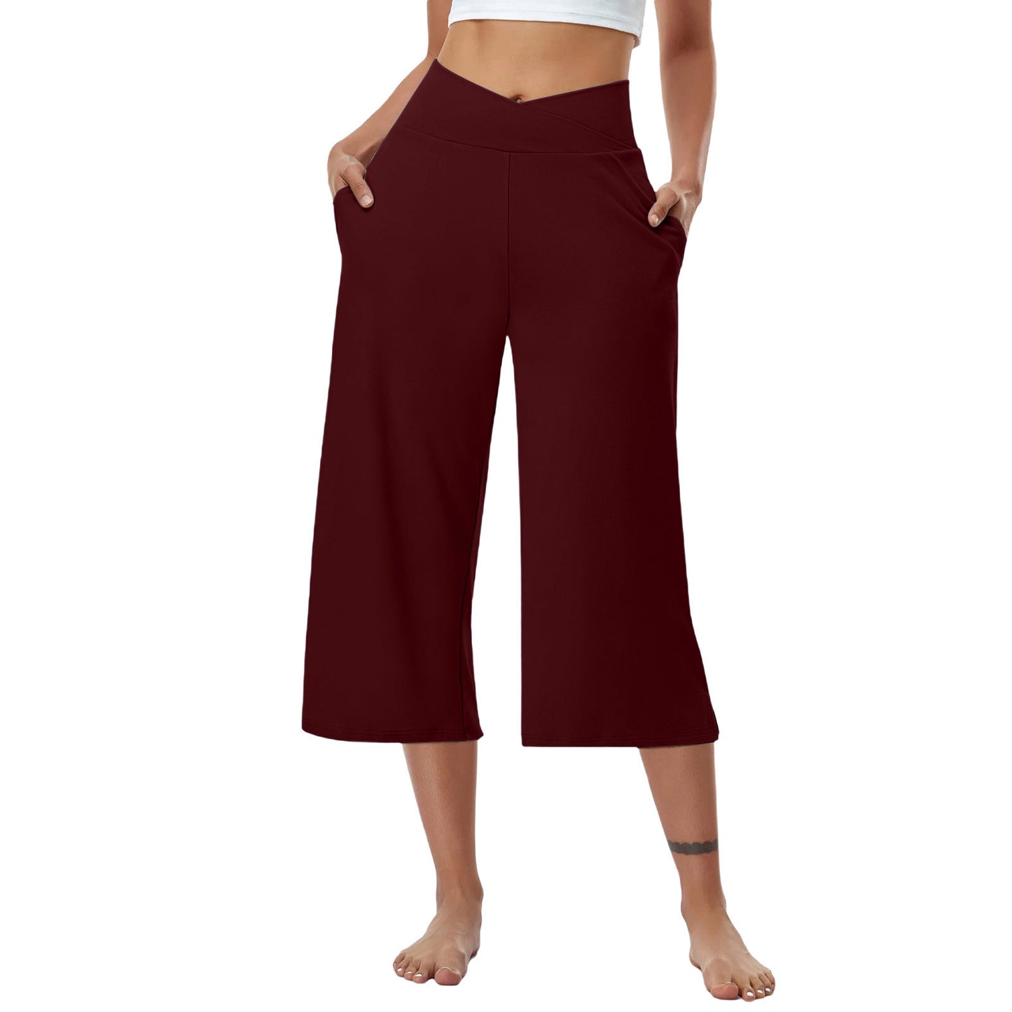 High-Waist Butt-Lifting V-Shaped Waist Wide-Leg Fitness Running Cropped Pants