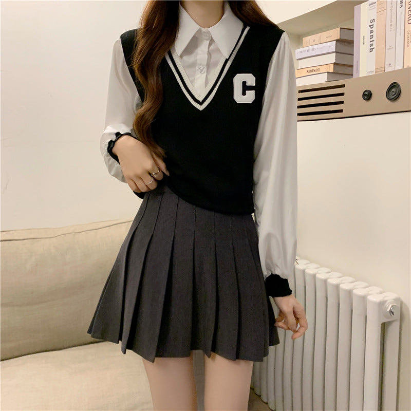 College Style Vest Autumn Outer Wear Knitted Sweater For Women