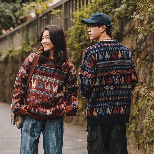 Japanese Trend Knitted Sweater Ethnic Style Couple Wear
