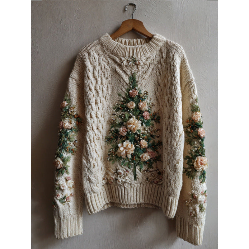 Womens 3D Digital Print Loose Crew-Neck Sweatshirt
