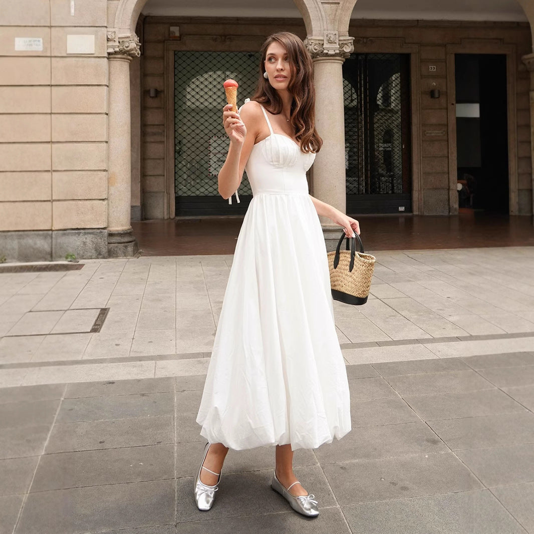 Fitted-waist Bubble Cotton Womens Skirt
