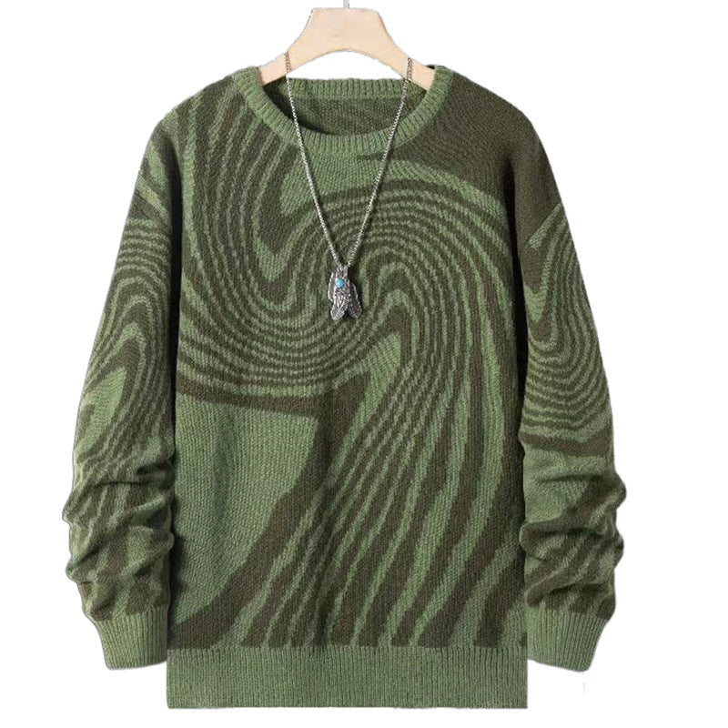 Geometric Ring Jacquard Round Neck Sweater