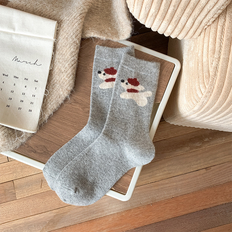 Women's Socks Winter Thickening Wool Socks Cartoon Scarf
