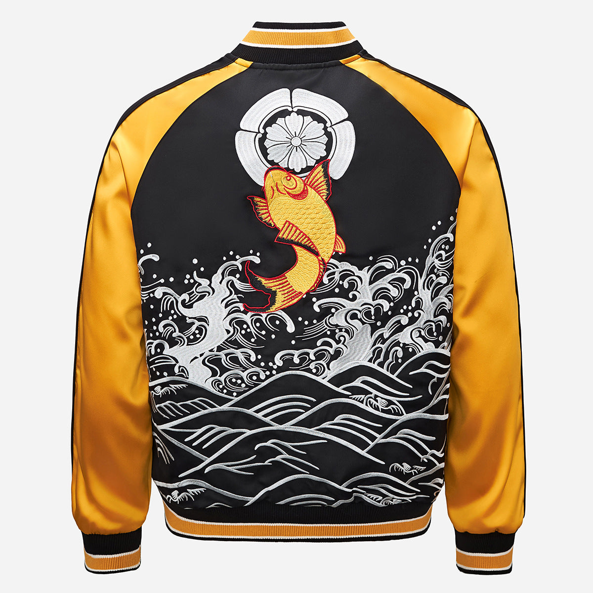 Heavy Duty Embroidered Koi Fish Leaping Over The Dragon Gate Jacket