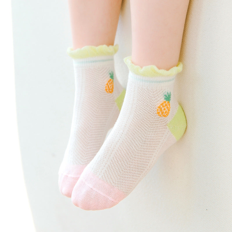 Children's Mesh Card Silk Lightweight Breathable Lace Strawberry Cotton Socks