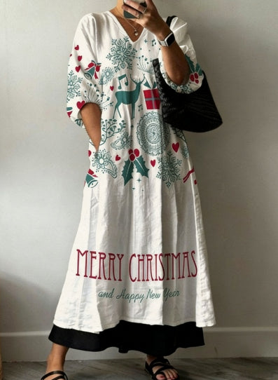 Womens Floral Print V-Neck Dress