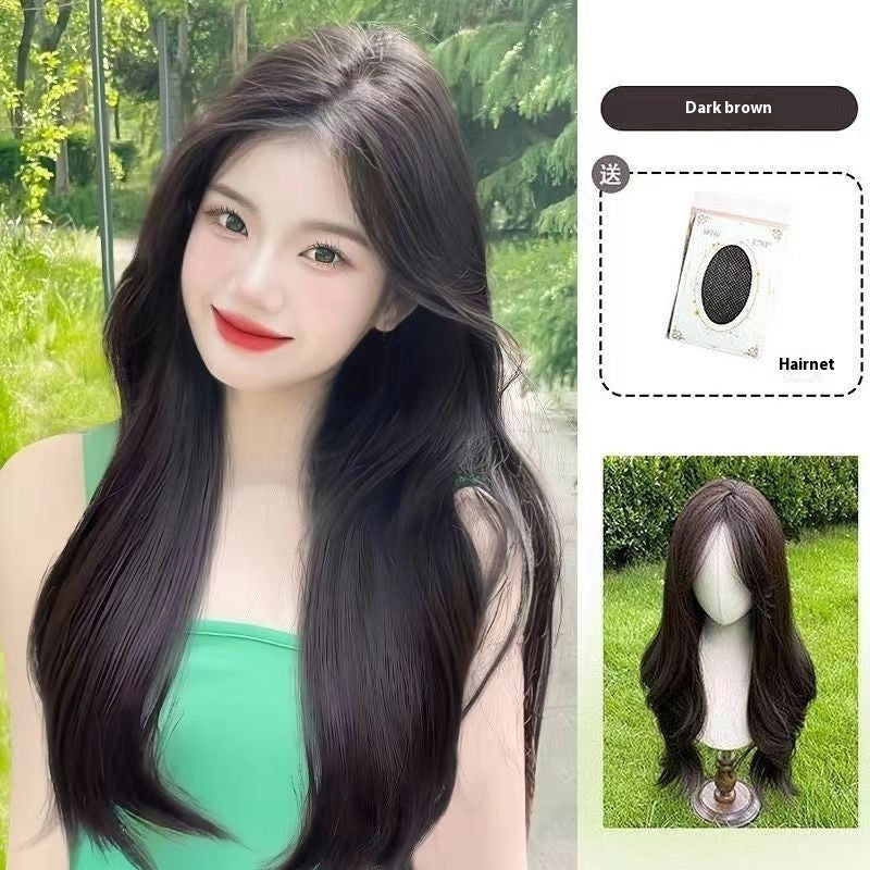 Jaulin Wig Women's Long Hair Forehead Lace Full-head Wig New Artificial Natural Mid-length Long Straight Hair Full Top Wig