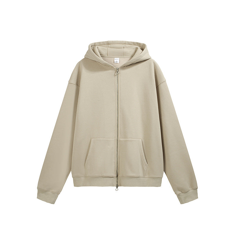 Flame Single-layer Fleece-lined Hooded Jacket Solid Color Double-headed Zipper Jacket