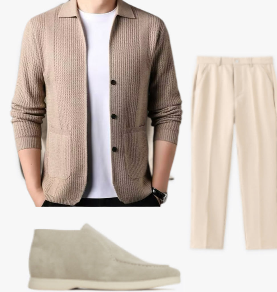 Pure Color Knitted Cardigan For Young Men Korean Style Sweater Lapel