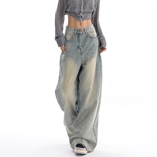 Retro Denimbukser i Amerikansk Stil med Løs Slankende Vidde og Fejende Ben