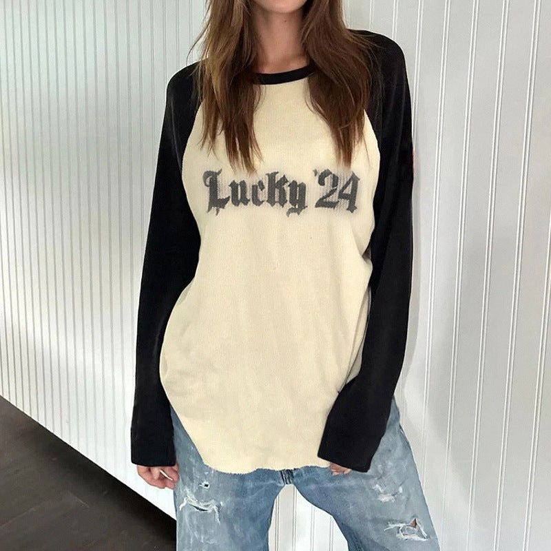 New Contrast Color Raglan Long Sleeve Casual Sweatshirt