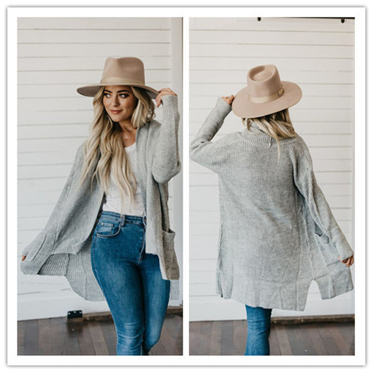 Langærmet Flerfarvet Double Bag Cardigan Sweater i Plus Size