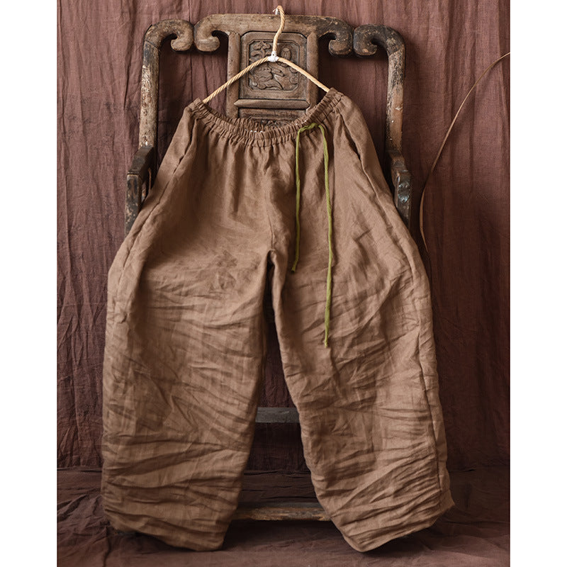 Spring And Autumn Stone Washed Linen Baggy Pants Loose Wide Leg