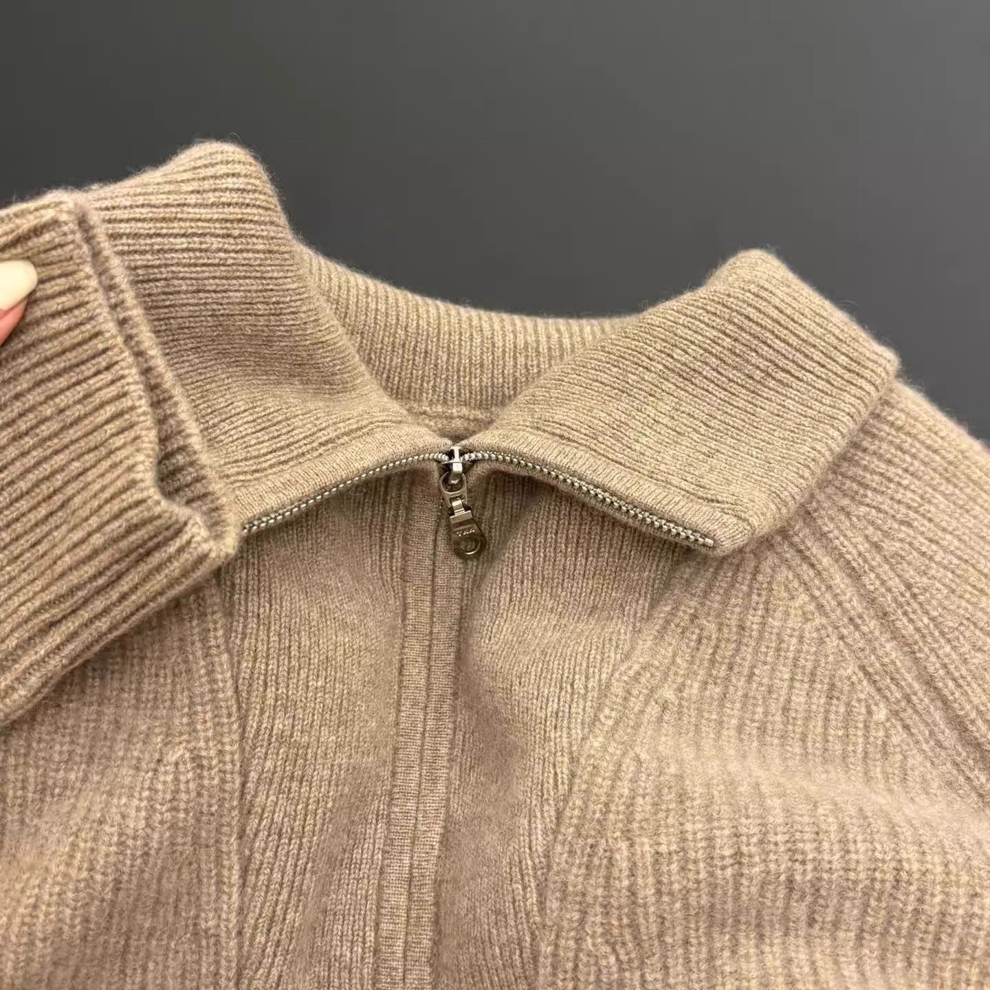 Raccoon Fur High Neck Semi-Zip Pullover Sweater Women